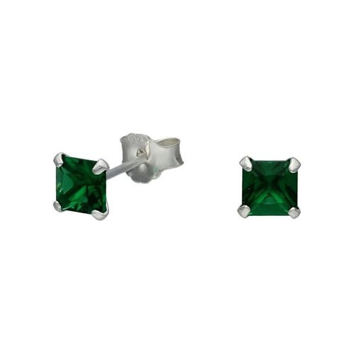 Aros Circon Esmeralda 4x4 Mm Plata Fina 925