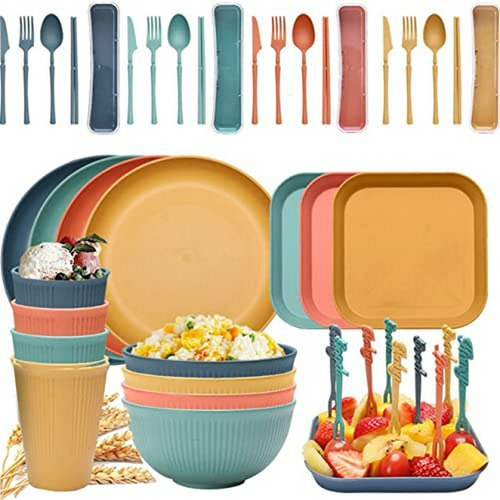 Set De Vajilla De Paja De Trigo 48 Piezas Compatible Con Mic