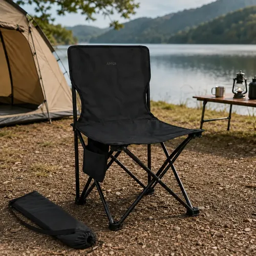 Cadeira de Camping Dobrável Portátil para Pescar, Praia, Trilha, Viagens, Acampamento, Varanda, Parques e Lazer Suporta até 120kg - APFER (PRETO)