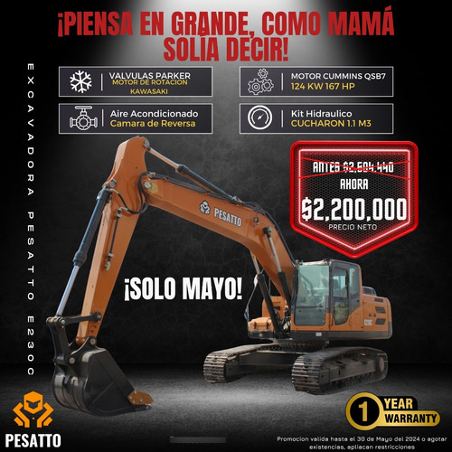 Promocion Excavadora Nueva Pesatto E230c Kit Hid Nueva 