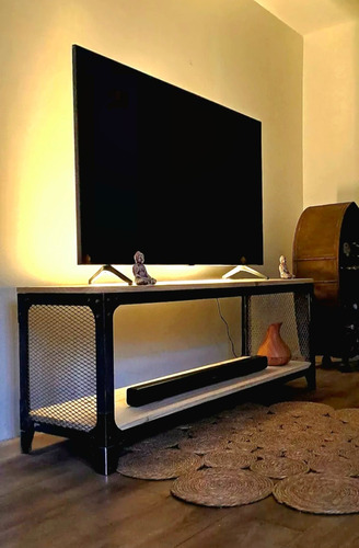 Mesa Rack Tv Mod Industrial Hierro Con Luz Led Exclusivo