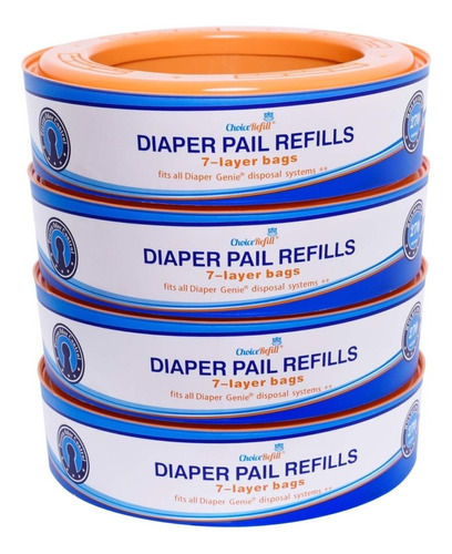 Choicerefill Repuestos De Diaper Genie Pails 4 Pack Color Naranja