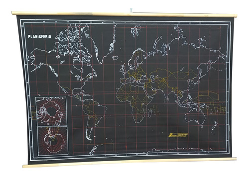 Mapa Planisferio Pizarra - Apto Tiza - 130x90cm - Varillado