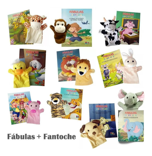 Livro Com Fantoches Animais Divertido Infantil Kit Com 10