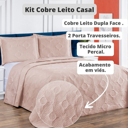 Kit Colcha Tamanho Queen Bouti Cobre Leito Liso Dupla Face Cor Rosa