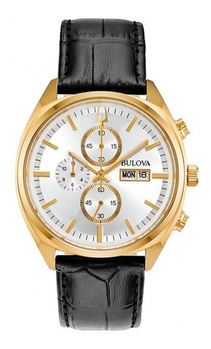Relógio Bulova Masculino Cronógrafo 97c108 Dourado Couro
