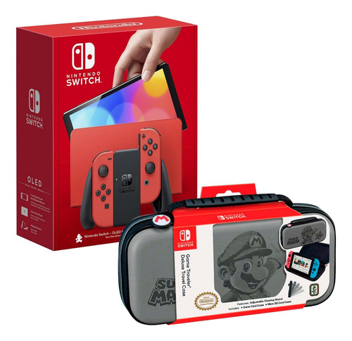 Nintendo Switch Oled Mario Red+mario Wonder+estuche M. Gris