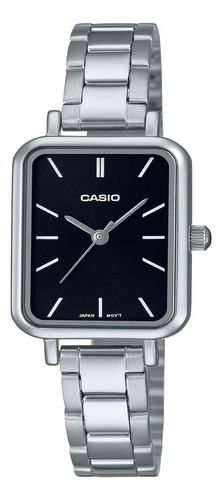 Reloj Casio Mujer Ltp-v009d-1eudf Correa Acero Fondo Negro Color de la correa Plateado