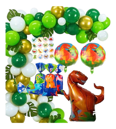 Pack  Globos 140 Pieza Dinosaurios 90cm Bolsas Globos Hojas