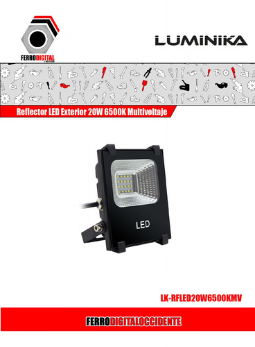 Imagen 2 de 4 de Reflector Led Exterior 20w 6500k Multivoltaje Luminika