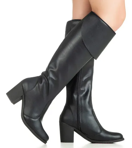 Bota Feminina Gigil Over The Knee Montaria Salto Alto  Bloco