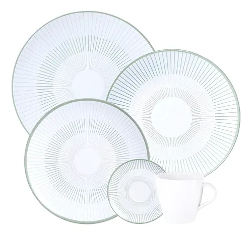 Aparelho De Jantar Lineare Tramontina em Porcelana Decorada com Listras Verdes 20 Peças