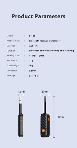 Bluetooth 5.2 Transmissor 2-in-1 E Receptor Rx 3.5mm Stereo