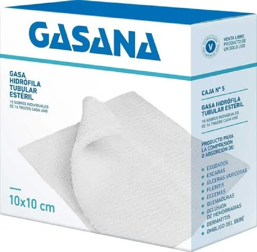 Gasana Gasa Hidrófila Tubular 10 X 10cm 10 Sobres 16 Trozos