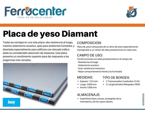 Placa Knauf Diamant 12,5 Mm -3 En 1- Rf / Rh / Acustica