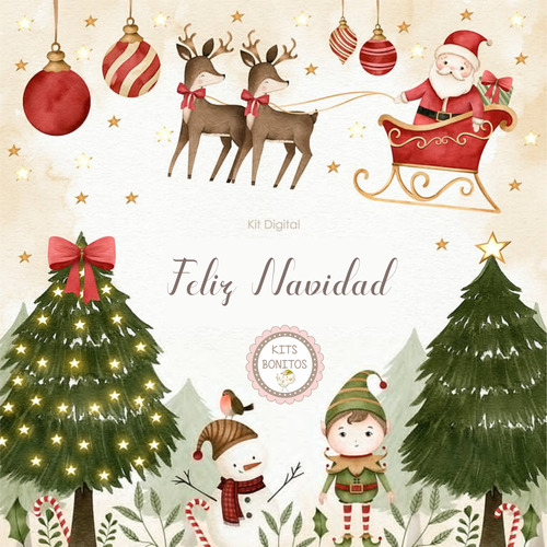 Kit Cliparts Imagenes Png Feliz Navidad Acuarela 