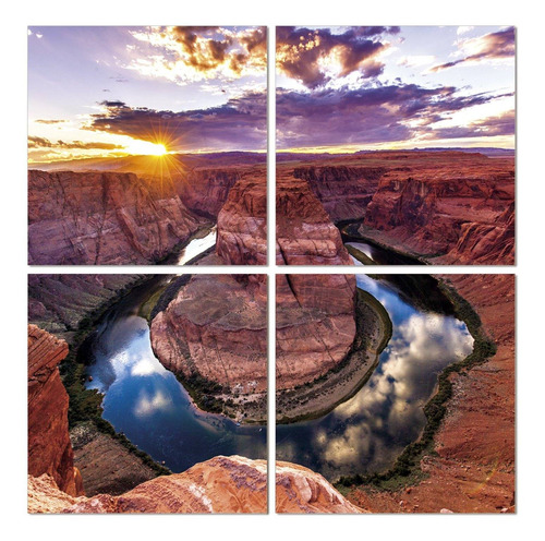 Seni Horseshoe Bend Lienzo De 4 Paneles, Marco De 40 Pu...