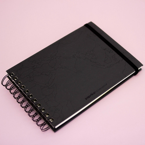 Cuaderno Bitacora De Viaje Con Stickers Y Señalador Color Worldmap Negra