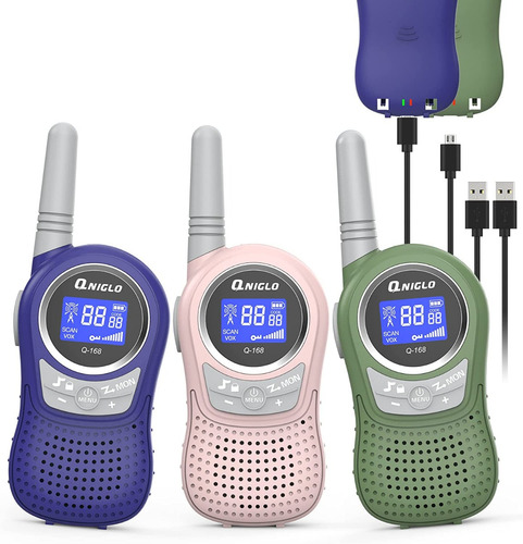 3 Walkie Talkies P/ Niños 3km Alcance Pila Recargable Colors