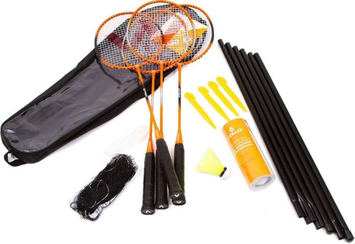 Kit Badminton Grama E Areia 4 Raquete 3 Peteca Com Rede