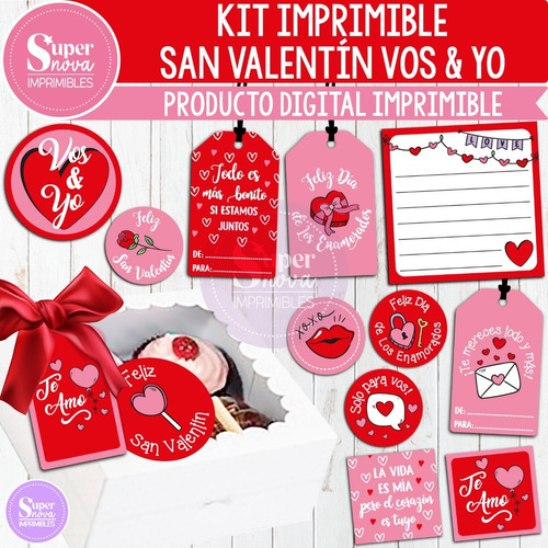 Kit Imprimible Vos & Yo San Valentín Tags Etiquetas Tarjetas