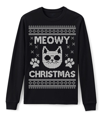 Playera Comoda Navideño Cat Ugly Christmas Sweater Gato Meaw
