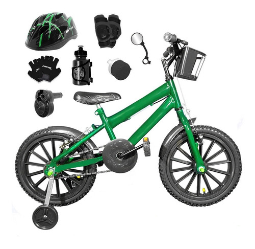 Bicicleta Aro 16 Verde Kit Preto Acelerador Completa Bmc0f