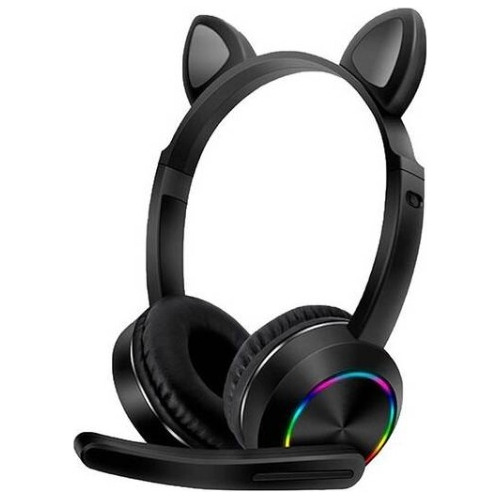 Audífonos Cat Ear Con Micrófono Y Luz Led Akz-020 Negro