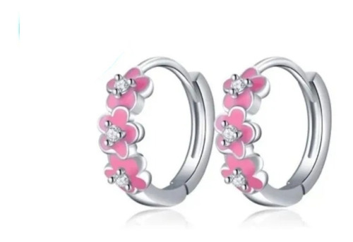 Aros Niña, Pendientes De Niña Diseño Flores, Plata 