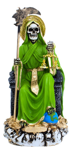 Santa Muerte Verde Suprema Sentada 30 Cm Curada + Libro