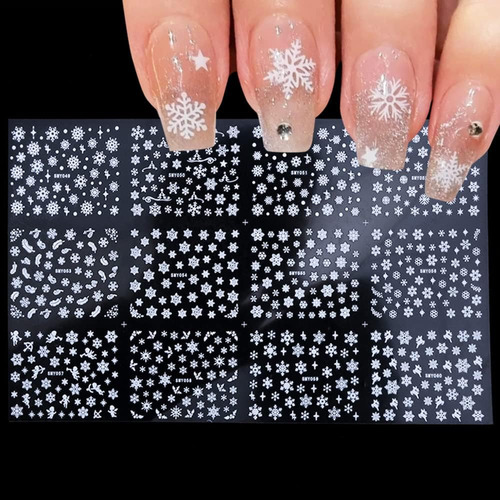 3d Snowflakes Nail Art Stickers Christmas Nail Decals White 