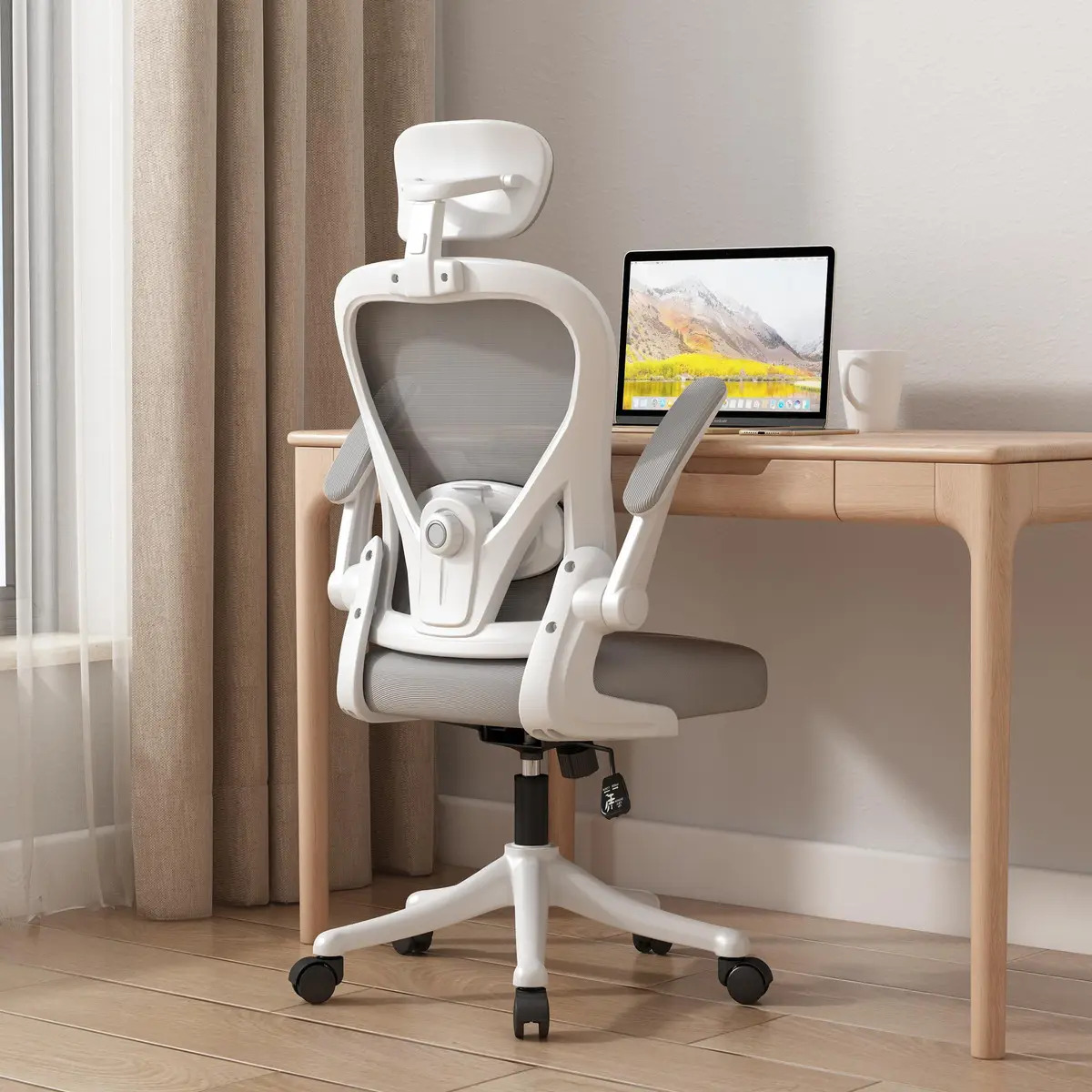 Silla Oficina Escritorio Ergonómica Con Soporte Lumbar Gira Color Blanco/gris Material Del Tapizado Algodón