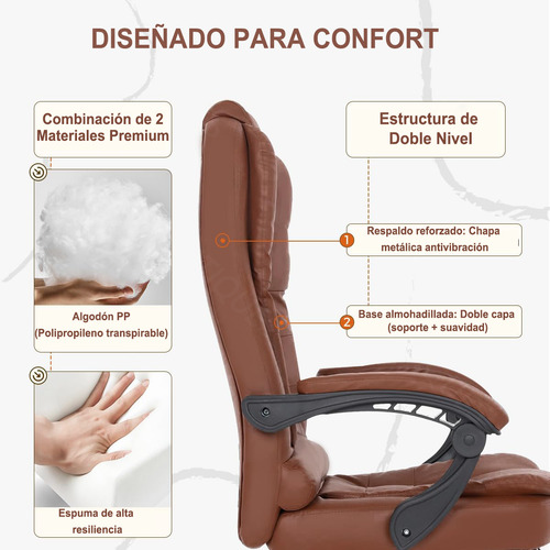 Silla Ergonómica Piel Pu Con Reposapiés Y Respaldo Ajustable Marrón Cuero Sintético