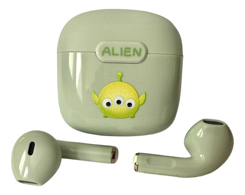 Audífonos Bluetooth Disney Official Genuine Alien Toy Story Color Verde Claro Luz Azul