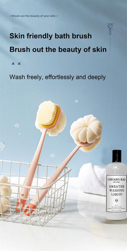 Cepillo De Baño Largo Rosa De 2 Caras, Suave Exfoliante Para