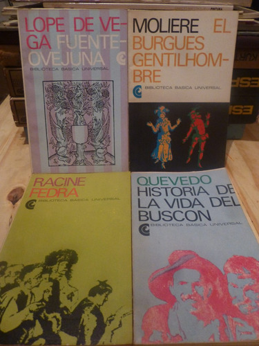 Lote X4 Libros, Lope De Vega/ Moliere/ Racine/ Quevedo,1969