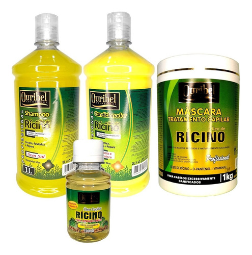  Kit Rícino Tratamento Capil + Shampoo + Condicionador + Óleo