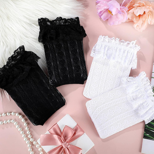 4 Pares Calcetines Encaje Con Volantes Al Tobillo Para Mujer