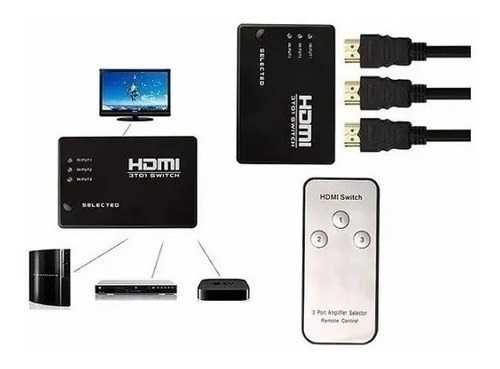 Imagen 2 de 2 de Spliter Switch Hdmi 3x1 1080p 3 Entradas Remoto Full Hd