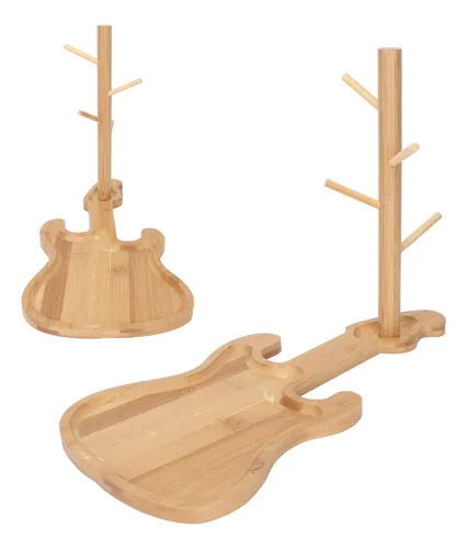 Jewelry Key Storage Rack Tray Wood Modern Guitar Shaped Base