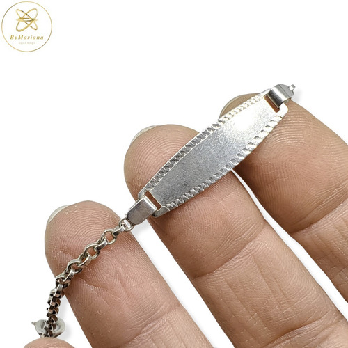 Imagen 3 de 7 de Pulsera Plata Bebe Con Chapita X 14cm