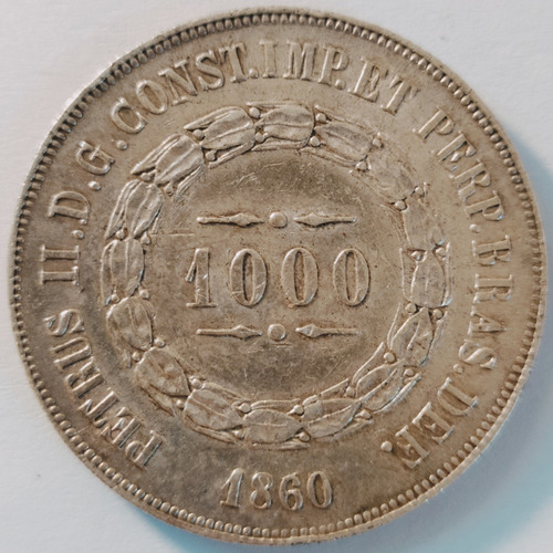 Moeda De Prata 1000 Réis 1860 Data Emendada - Império (Usado)