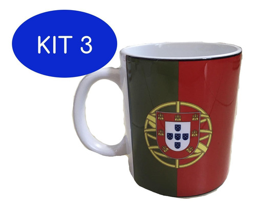 Kit 3 Caneca Da Bandeira De Portugal