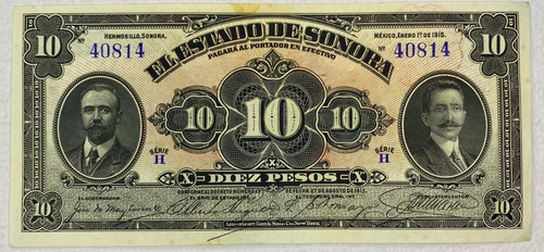 Estado De Sonora 10 Pesos 1913 Sin Circular !