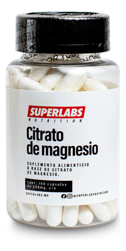 Superlabs Citrato De Magnesio Premium 500mg 100 Capsulas Sin Sabor