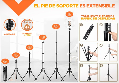 Imagen 8 de 10 de Aro De Luz Led Grande 26 Cm Tripode 2.1 Mts Fotografia Pro