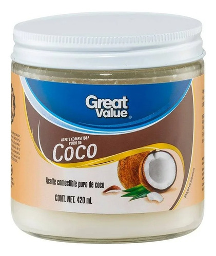 3 Pza Aceite Great Value Puro De Coco 420 Ml