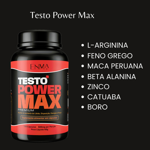 Testo Power Max Catuaba Feno L-arginina Massa Magra