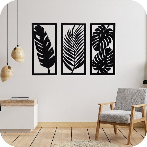 Cuadro Calado Hojas Monstera Set X3 Mdf Listo P Colgar Deco