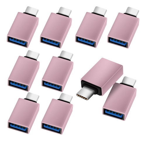 10 Pzs Adaptador Otg Usb Hembra A Tipo C Macho Convertidor Color Rosa